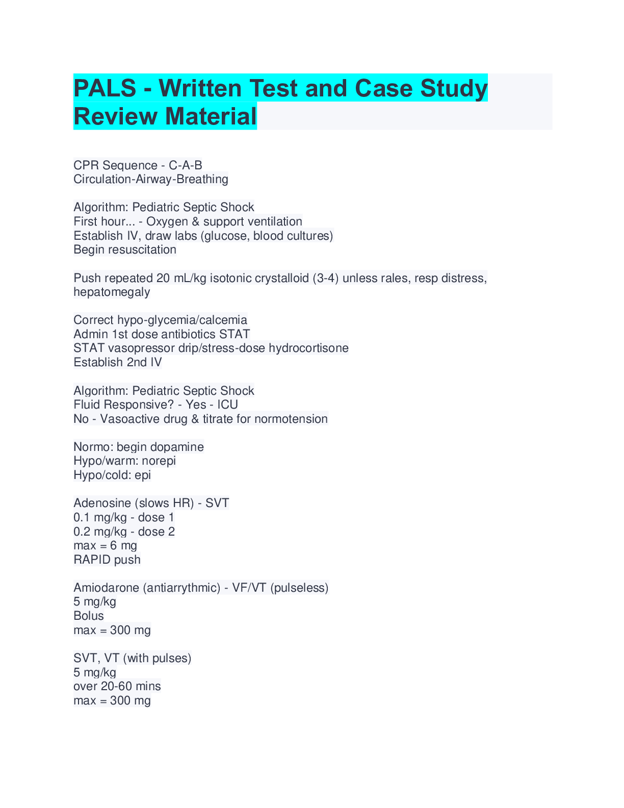 Preview image for PALS - (Written Test and Case Study Review Material Concepts) Top Notch A